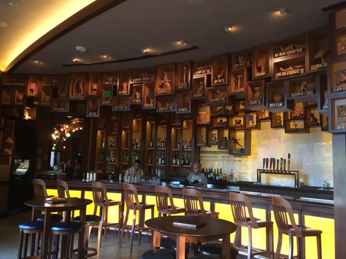 the bar counter at The 'Olelo Room at the Aulani