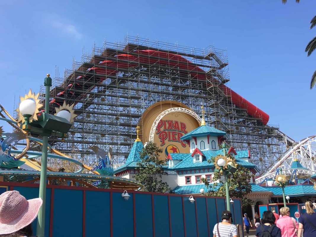 A view of the loop on the Incredicoaster in Disney California Adventure as part of their PIXAR Pier construction, seen 4/26/18