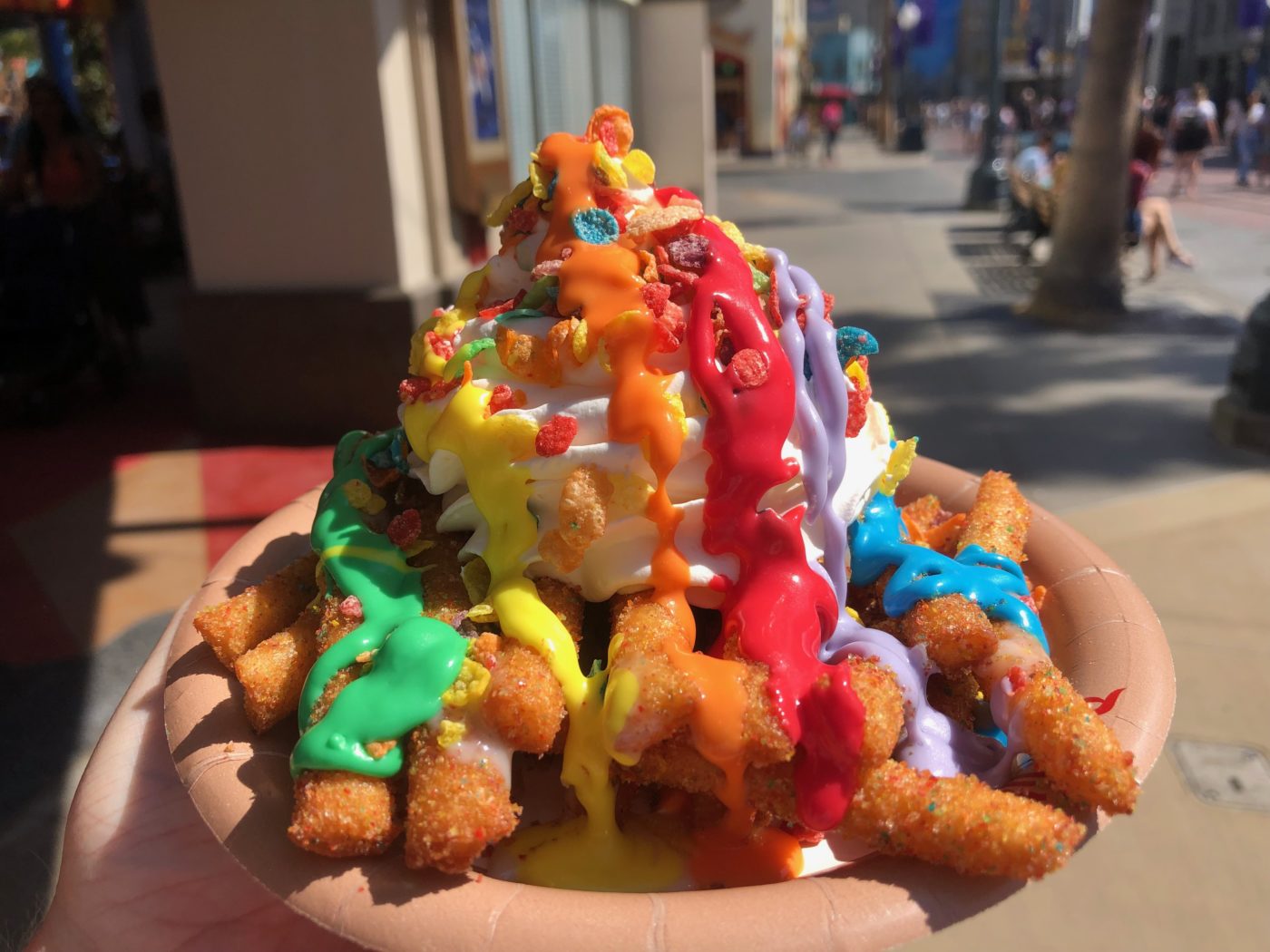 REVIEW New Rainbow Funnel Cake Fries at Award Wieners in Disney California Adventure
