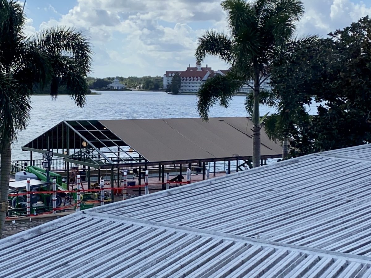 PHOTO REPORT: Magic Kingdom 10/29/20 (“Sharing The Magic” Statue Removed, Riverboat Track Exposed, Monorail Blue Returns, New Christmas Merchandise, and More) 8 resort-boat-launch-2-construction-second-structure-roof-covering-progress-magic-kingdom-10292020-3008277