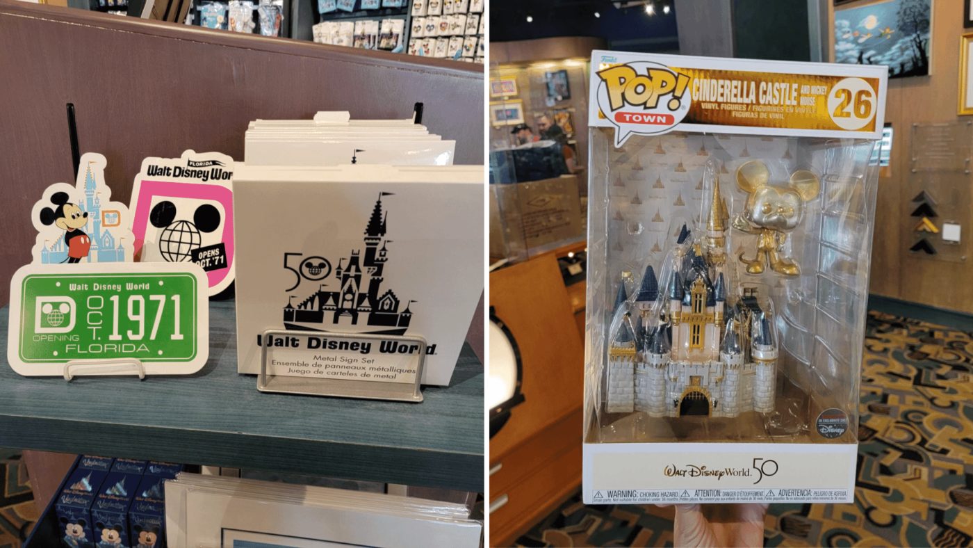 50th Anniversary Metal Sign Set and Cinderella Castle Funko POP! Now