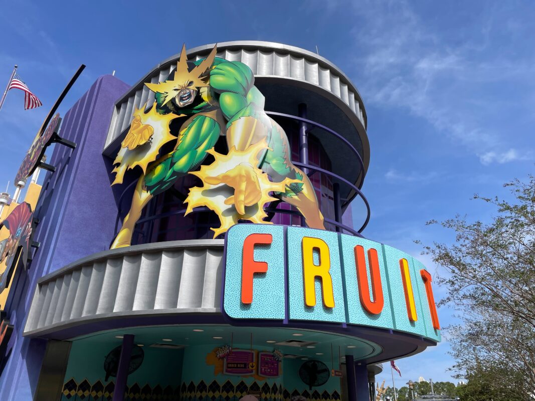 New "Fruit" sign at Marvel Super Hero Island.