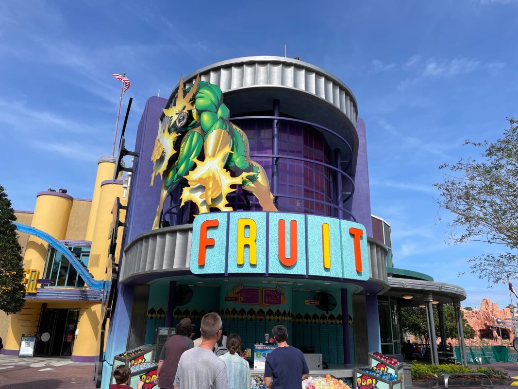 New "Fruit" sign at Marvel Super Hero Island.