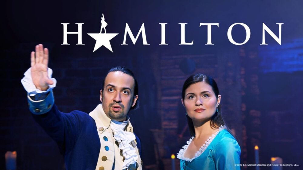 Alexander and Eliza below the Hamilton musical logo