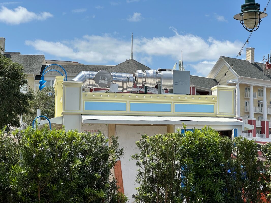 A view of the new wood paneling applied to the kiosk.