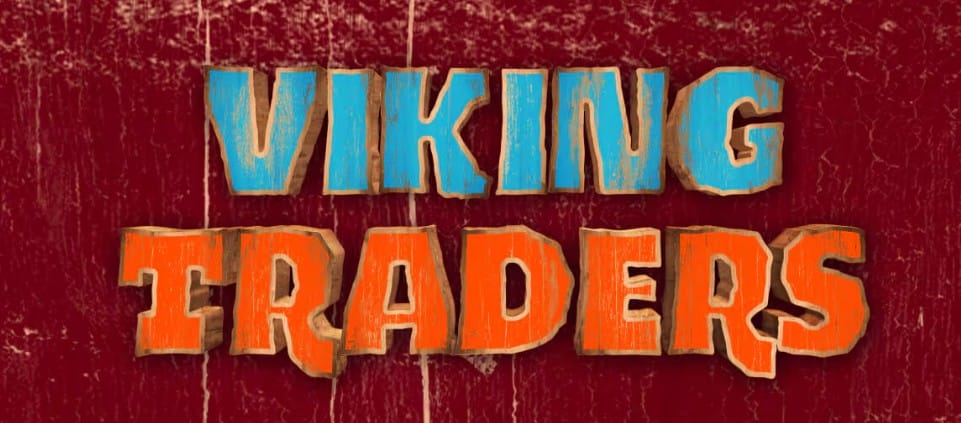Viking Traders pops in weathered blue and orange on distressed red wood, evoking the rustic style seen in Isle of Berk at Epic Universe.
