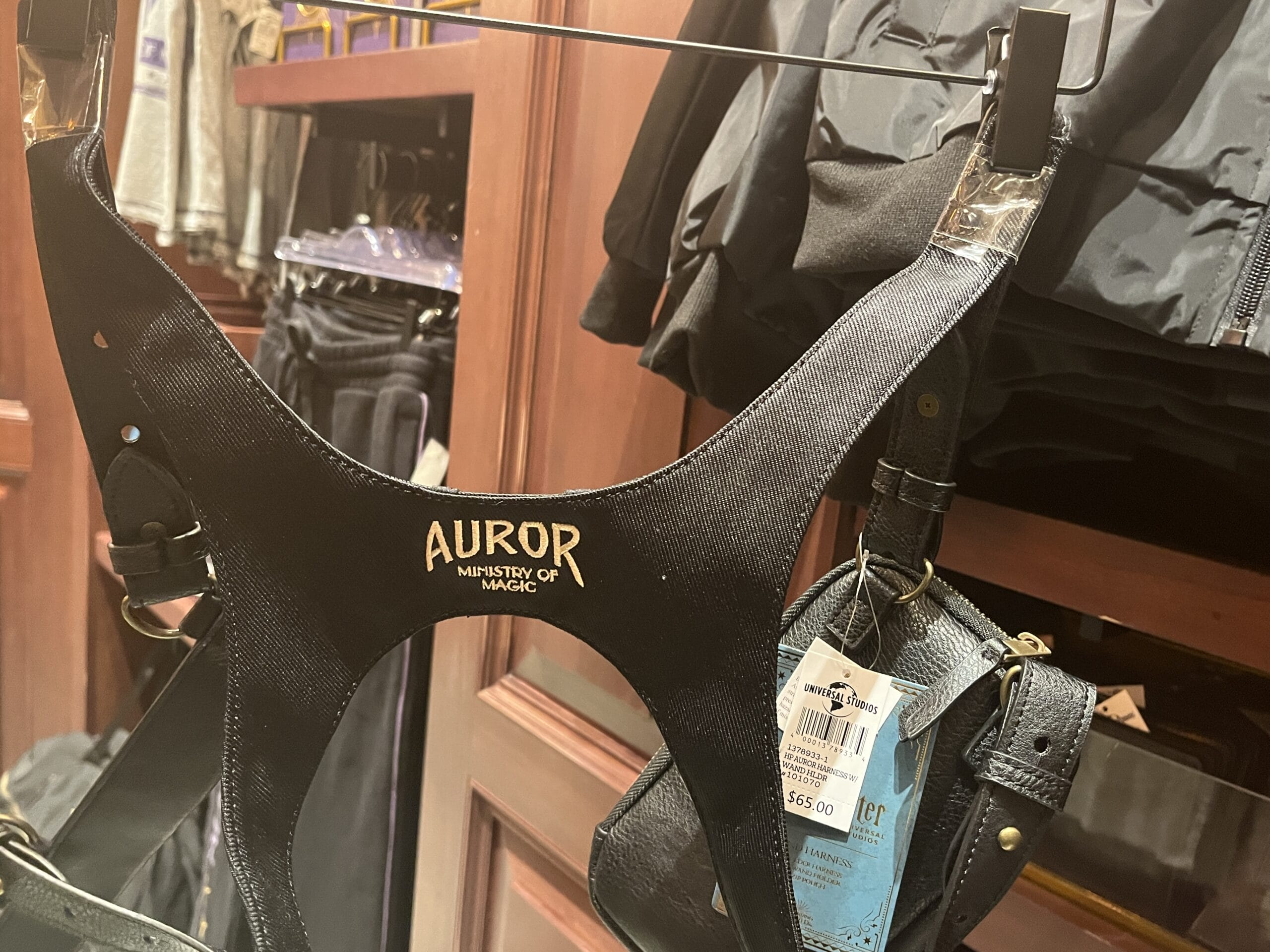 Black leather "Auror Ministry of Magic" harness—Wizarding World of Harry Potter merchandise—store price: $65.00.