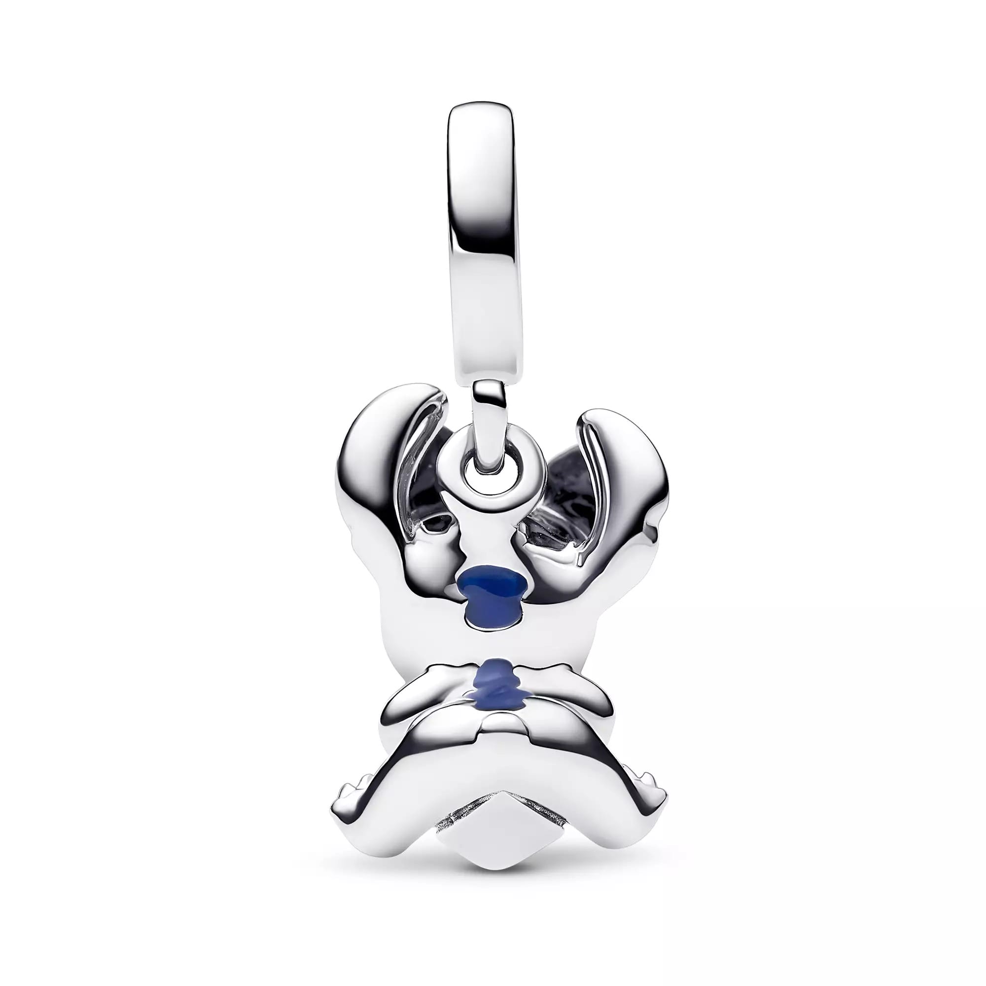Silver Stitch charm from Disney’s Lilo & Stitch, with blue enamel accents, part of the Stitch Pandora Jewelry New Collection.