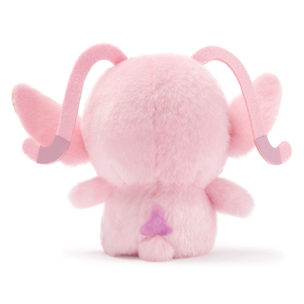 A fluffy pink Urupocha-Chan Plush with floppy ears and a purple heart, available at the U.S. Store Online.