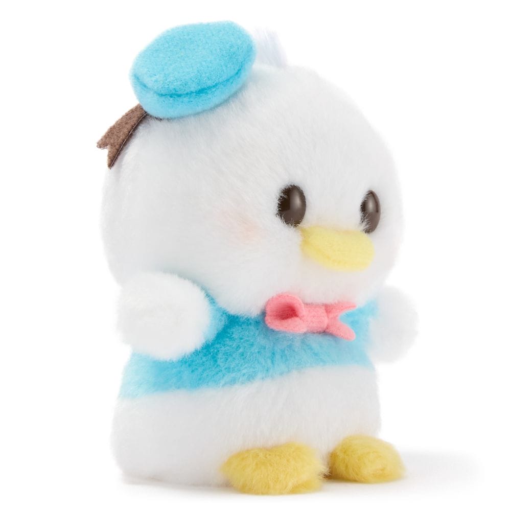 Urupocha-Chan Plush duck from Disney Store Japan, with blue sailor hat, pink bow, and round black eyes.