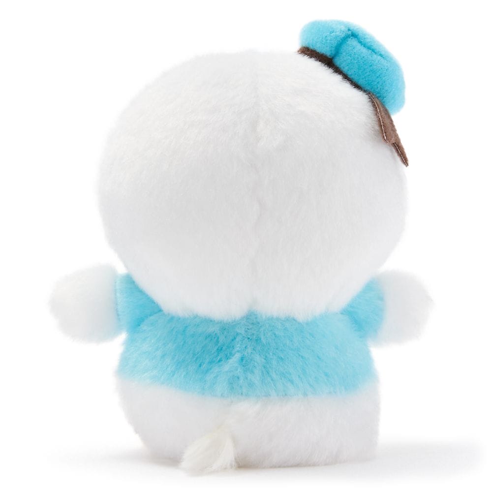 Urupocha-Chan Plush duck seen from behind in blue shirt and beret, Disney Store Japan exclusive.