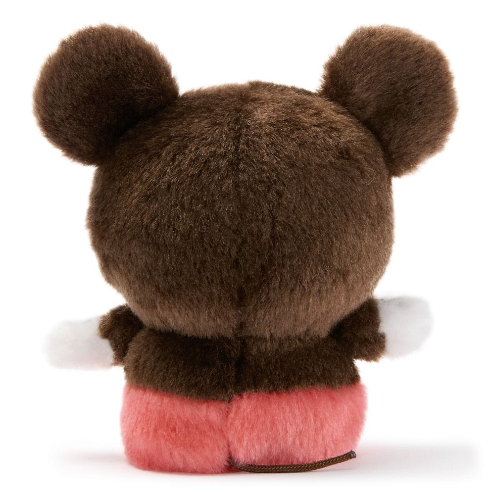 A Disney Store Japan Urupocha-Chan Plush bear, seen from the back, with brown fur, white hands, and pink legs.