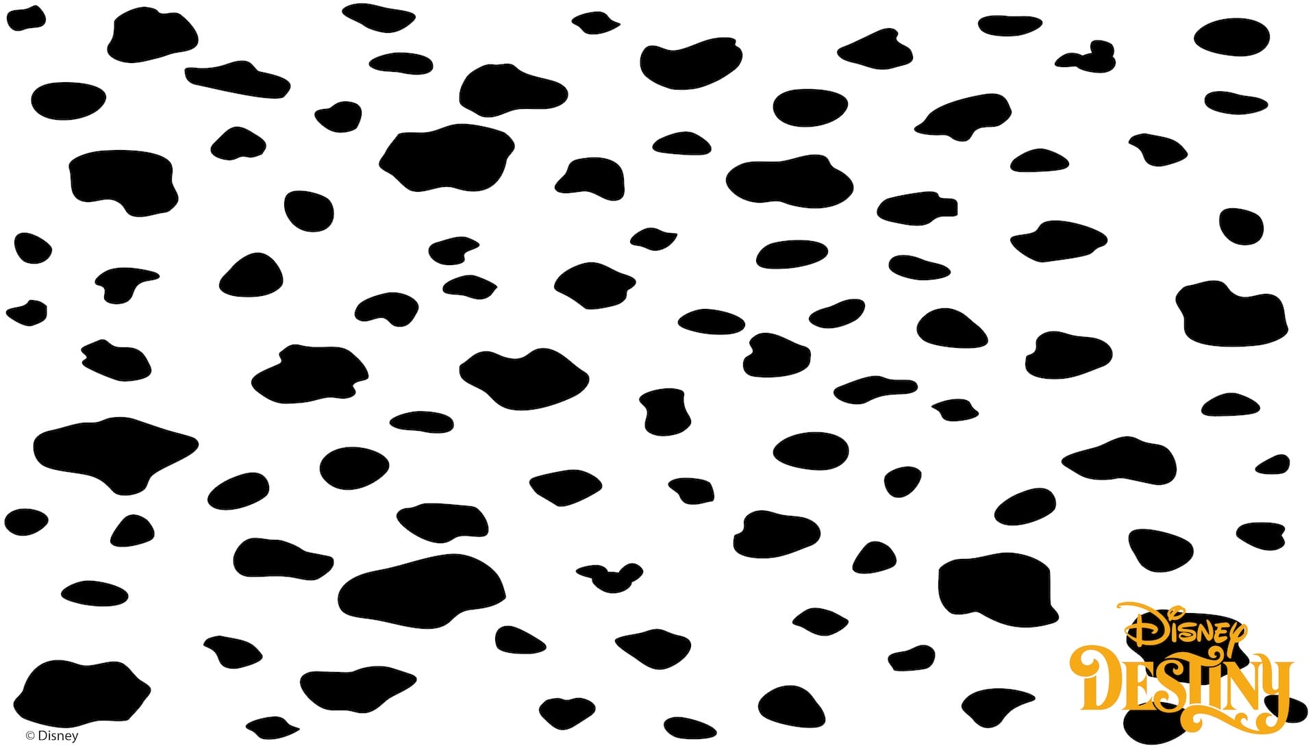 Black and white cow print pattern with the Disney Destiny logo in the bottom right corner.