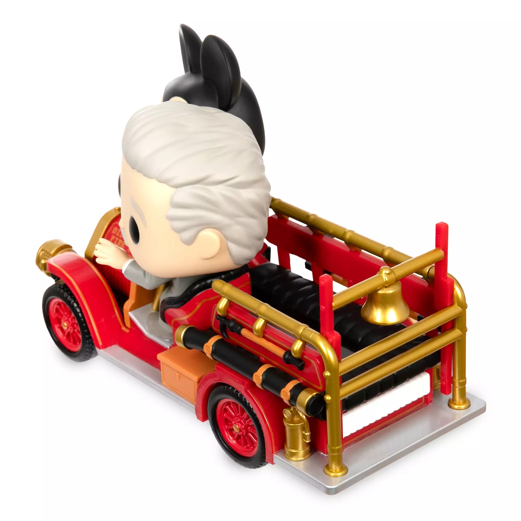Funko Pop Doc Brown drives a red and gold fire truck with Einstein, perfect for any Maps Collection.