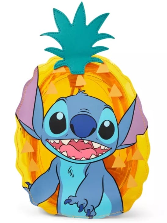 Illustration of Stitch from Lilo & Stitch inside a yellow pineapple-shaped frame, inspired by Spencer's apparel style.