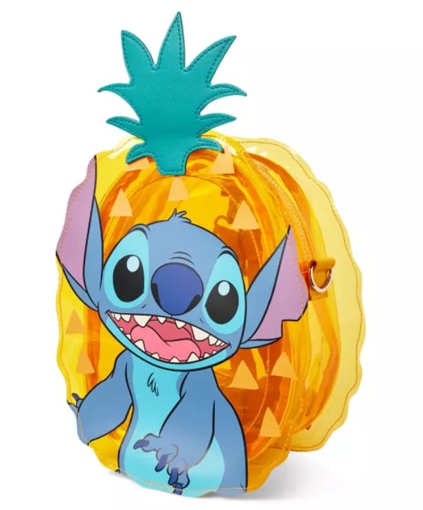 A pineapple-shaped backpack featuring Stitch from Lilo & Stitch, perfect for fans of playful merchandise.