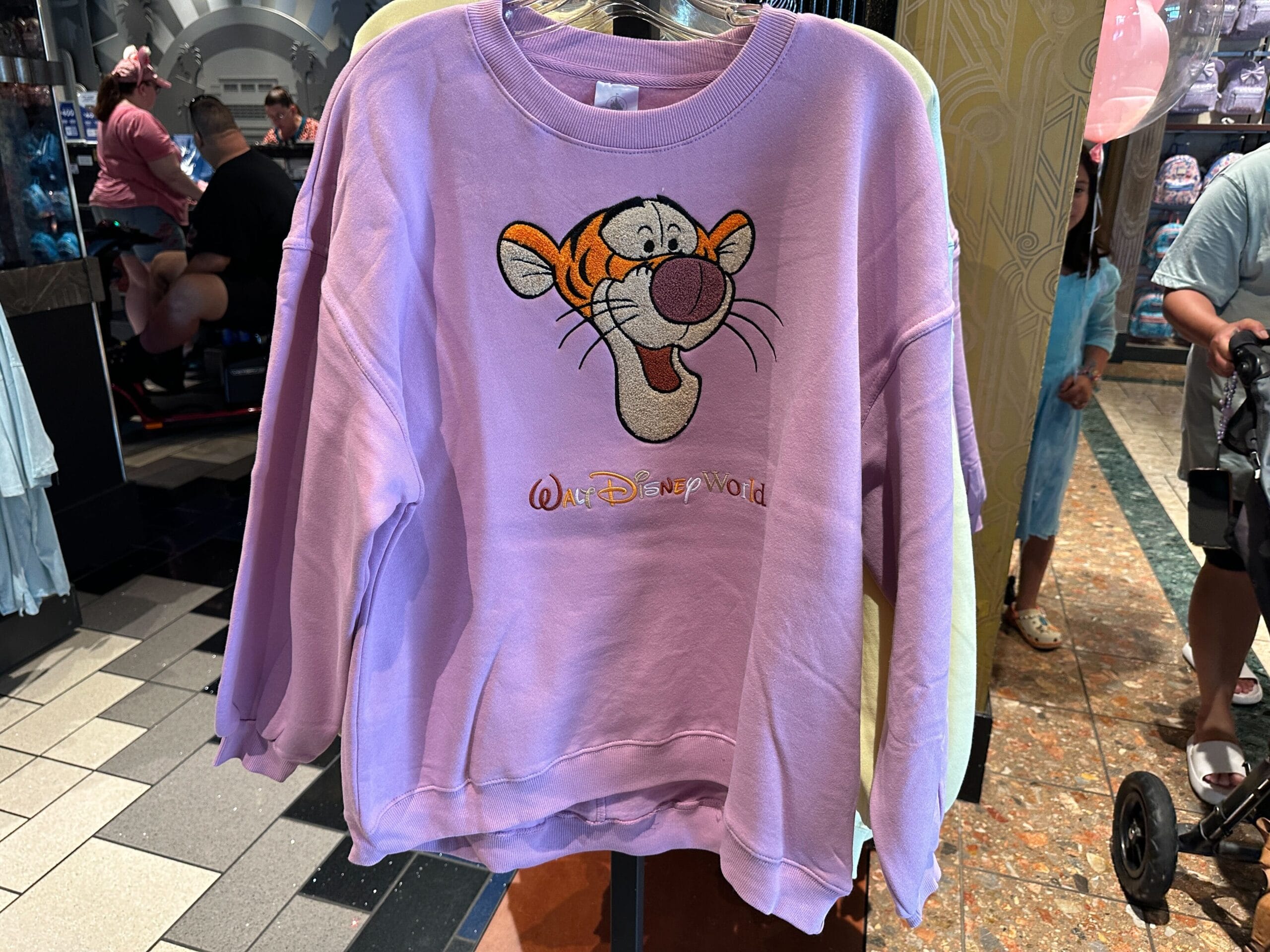 Light purple Character Sweatshirt featuring a large embroidered Tigger and "Walt Disney World" below.