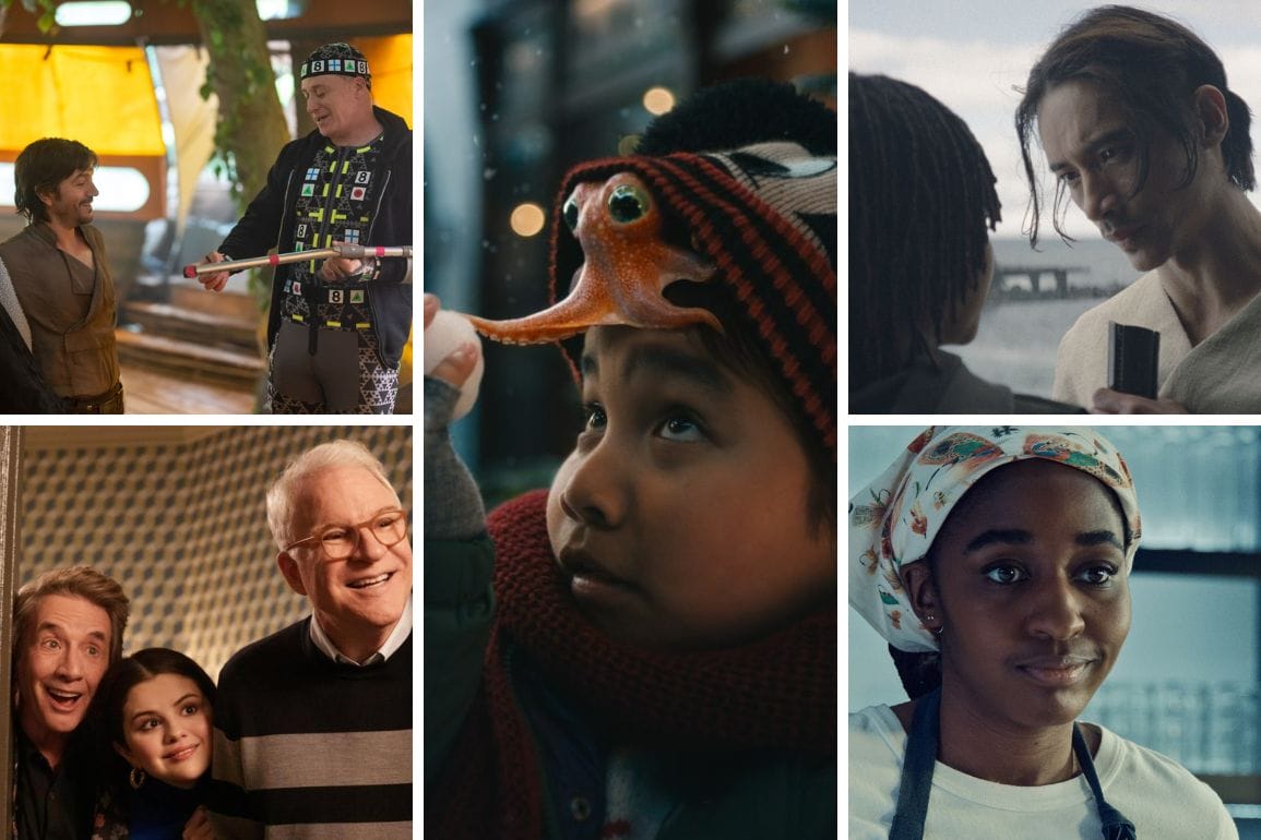 A collage of scenes from Disney TV shows and movies, featuring diverse actors in various settings and emotions.