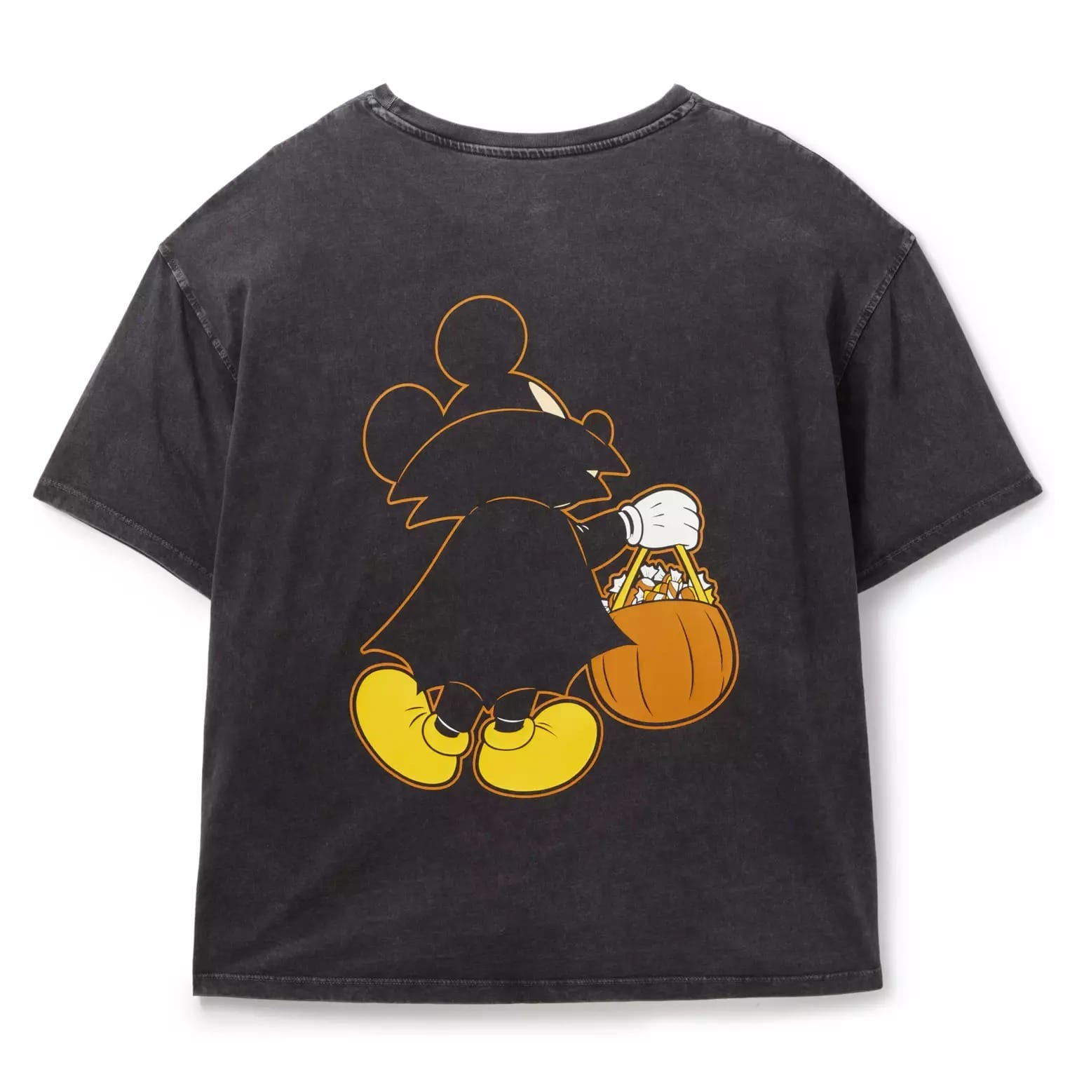 Black T-shirt features Mickey Mouse as a vampire with candy—perfect for fans of Disney Store Halloween merchandise.