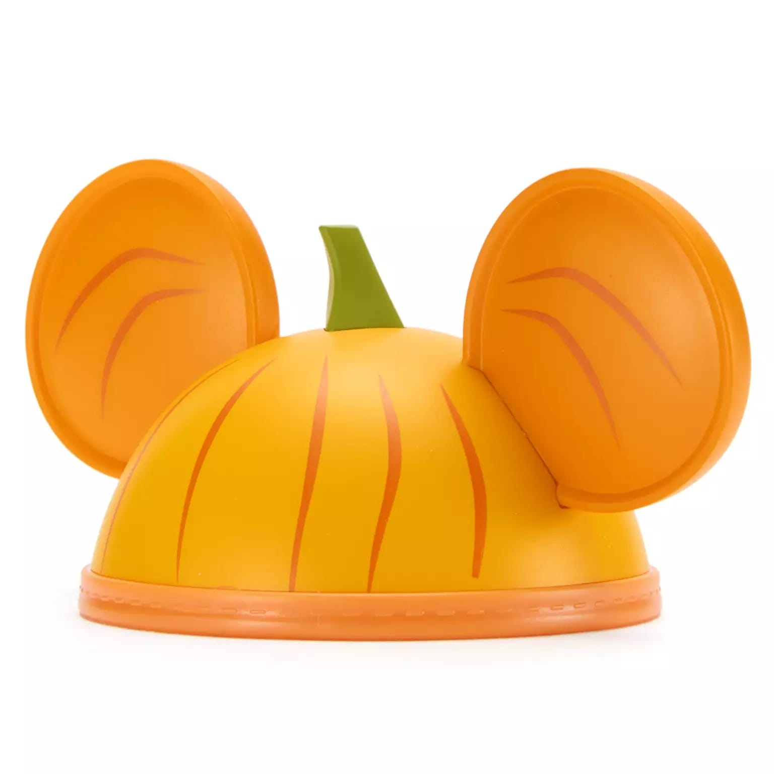 Plastic orange pumpkin hat with mouse ears, a green stem—fun new Disney Store Halloween merchandise for all ages.