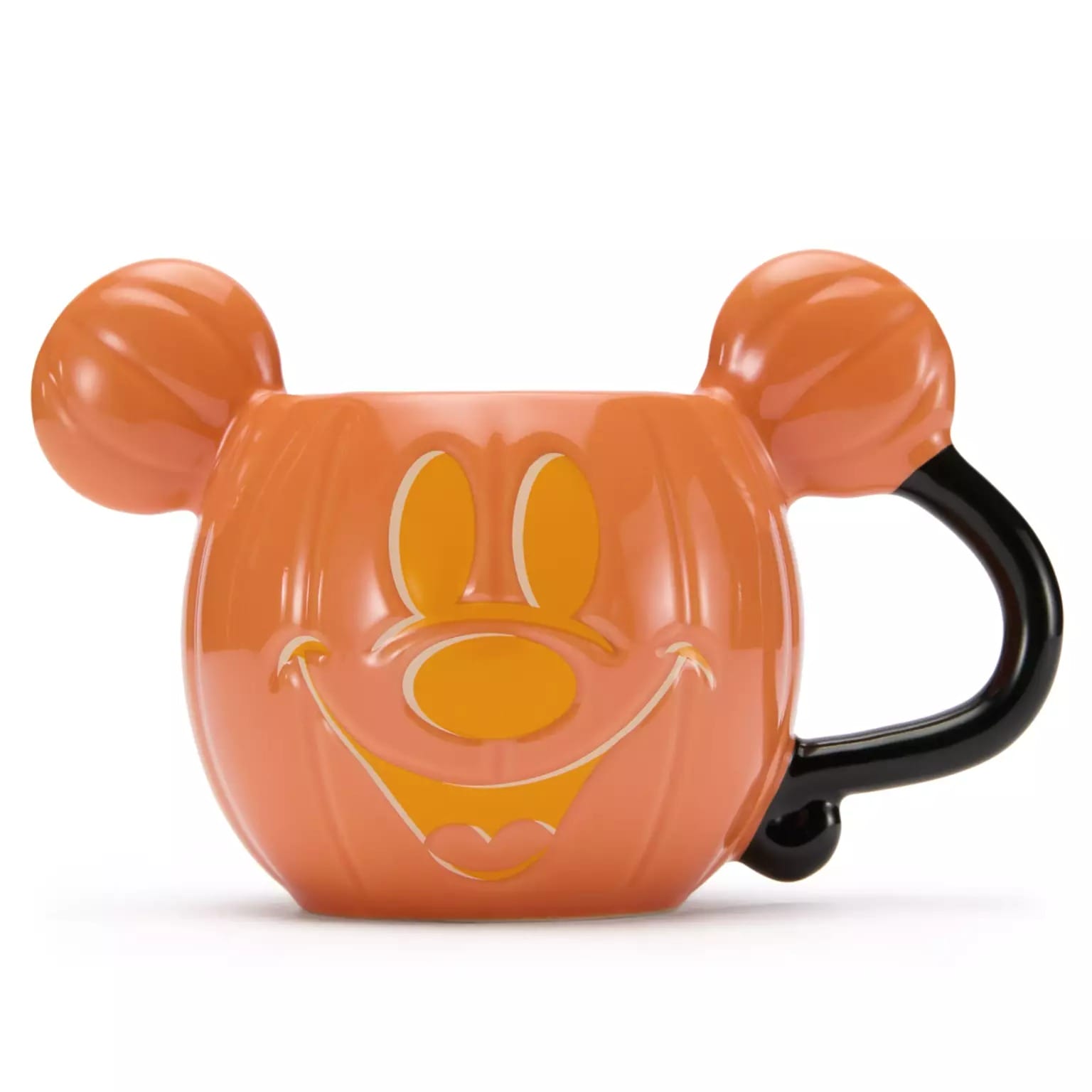 Orange mug shaped like a pumpkin with Mickey's face and ears—perfect Disney Store Halloween merchandise for fans.