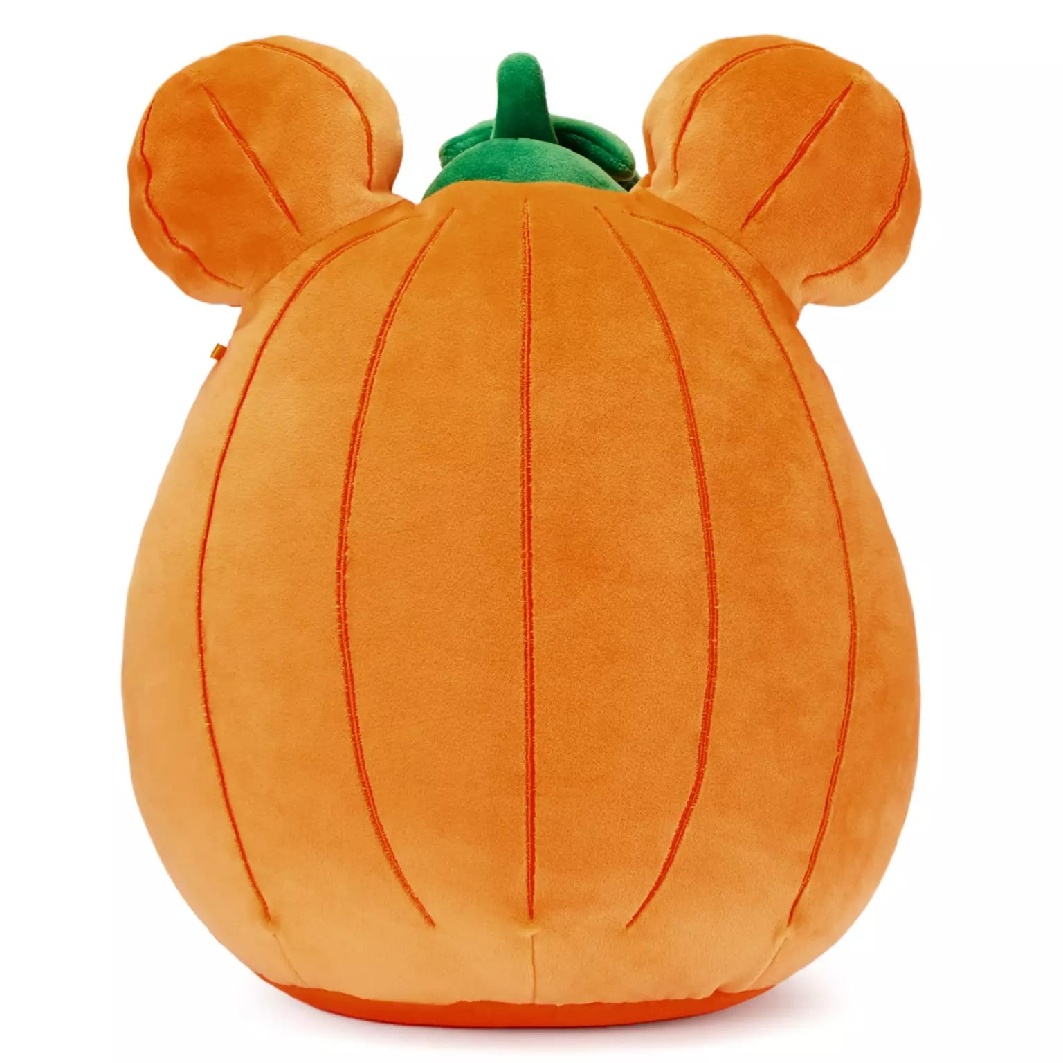 Plush pumpkin toy with mouse ears—part of the new Disney Store Halloween merchandise, shown on white background.