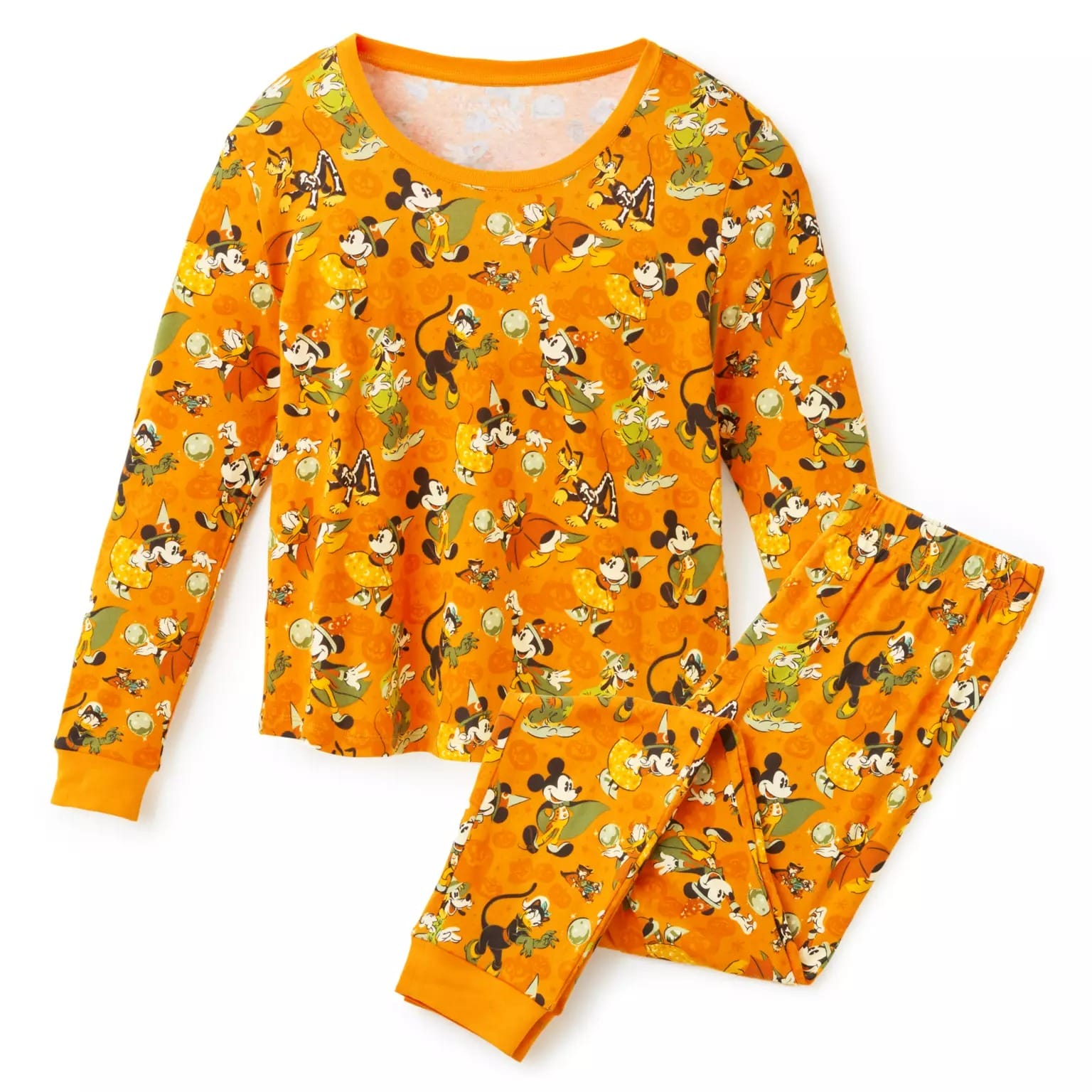 Bright orange long-sleeve pajamas with classic Disney characters—part of new Disney Halloween items this season.