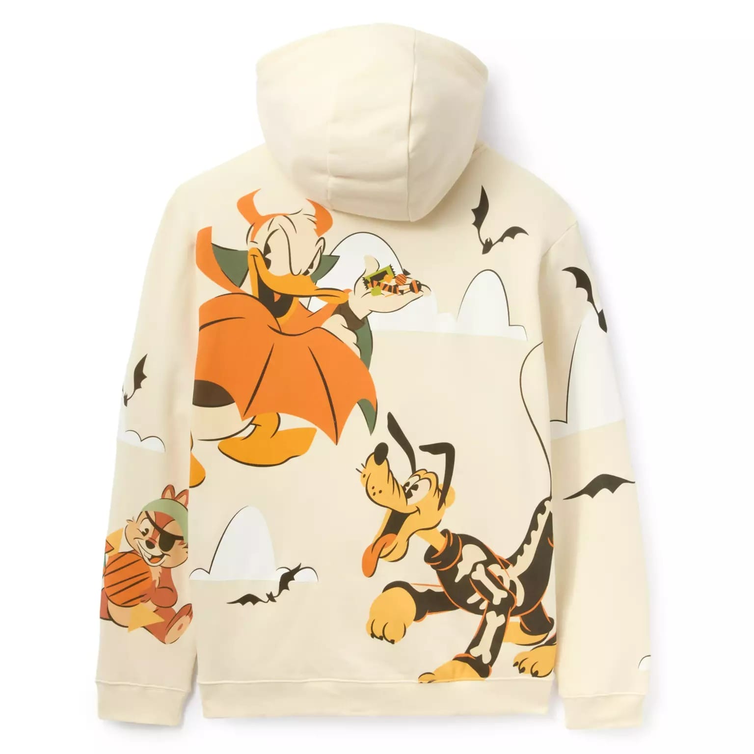 Cream hoodie featuring Halloween-themed Disney characters, part of the exclusive Disney Store Halloween collection.