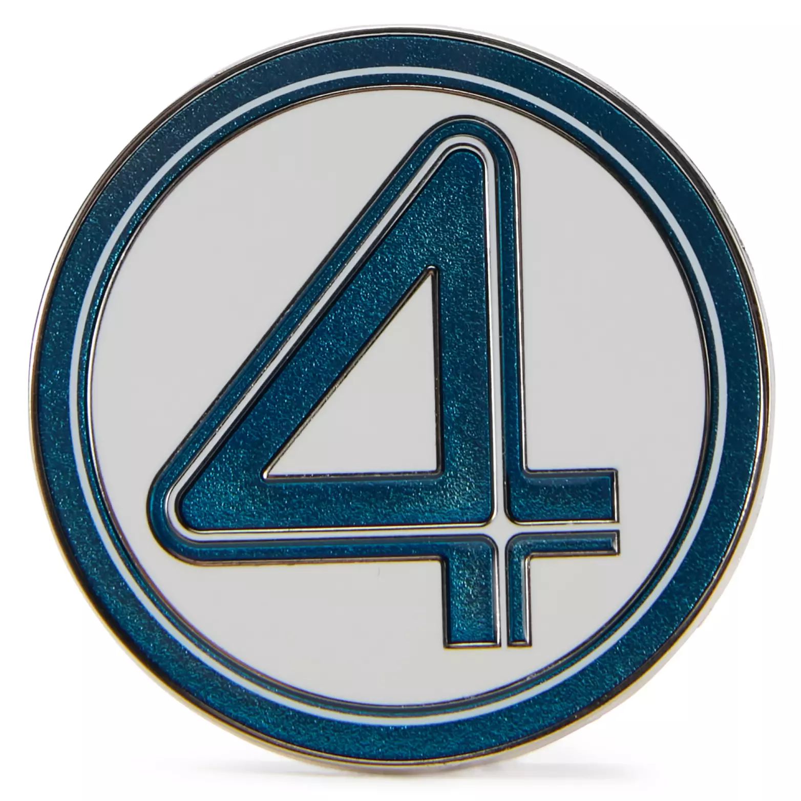 A blue number 4 inside a blue circle, inspired by the Fantastic Four, on a white background.