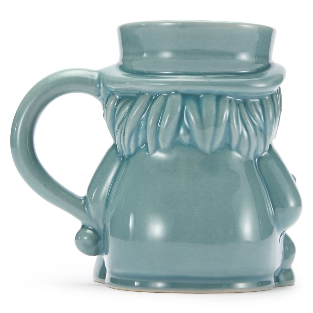 Blue ceramic mug shaped like a gnome with hat, beard, and round body, inspired by Disney Store’s Haunted Mansion.