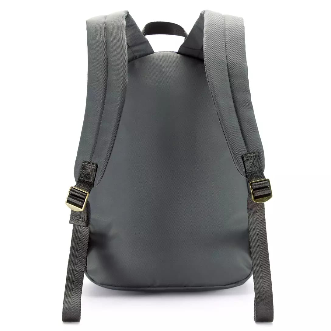 A plain black backpack from the Haunted Mansion Collection, shown from the back with padded straps and adjustable buckles.