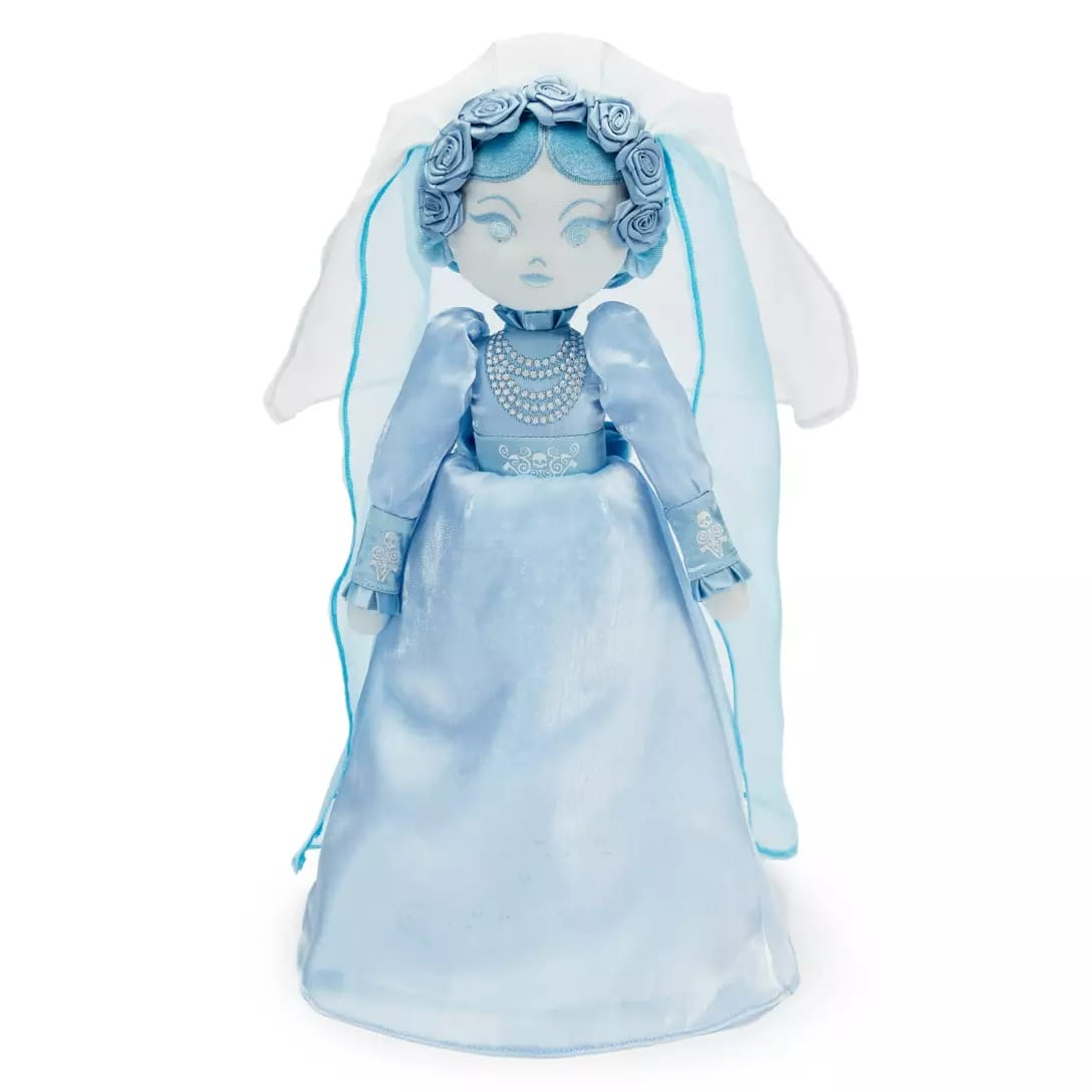 Plush doll from the Disney Store's Haunted Mansion Collection in a blue wedding dress, veil, and embroidered details.