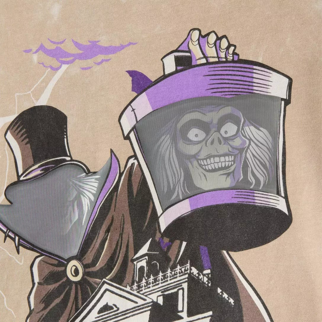 Cartoon of a headless ghost in a cloak holding its own smiling head inside a jar, inspired by the Haunted Mansion.