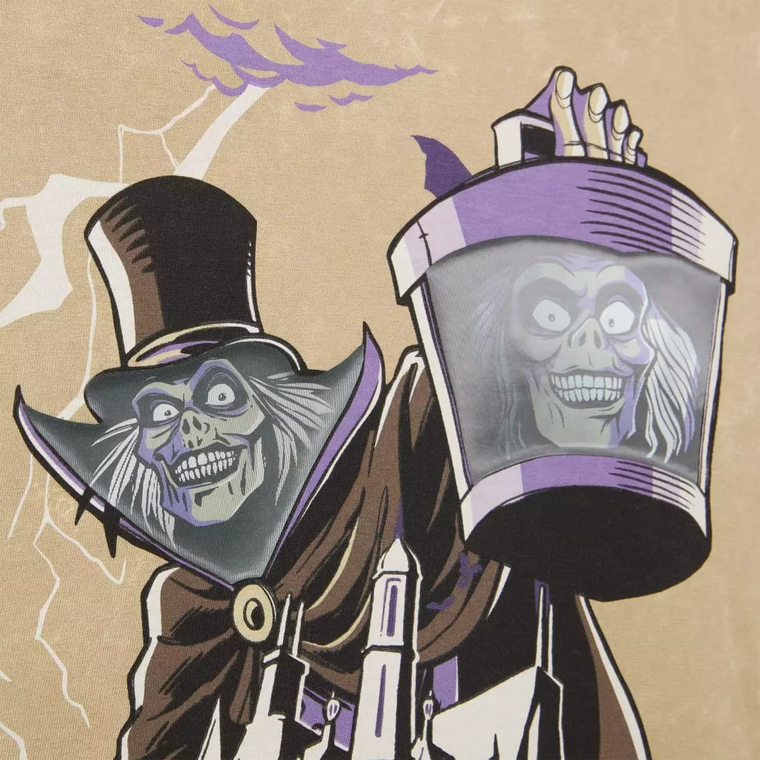 Cartoon ghost in a top hat holding a lantern with a creepy face, from the Haunted Mansion Collection at Disney Store.