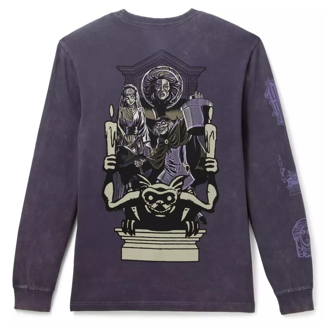Purple long-sleeve shirt with gothic artwork, part of the Haunted Mansion Collection from Disney Store.