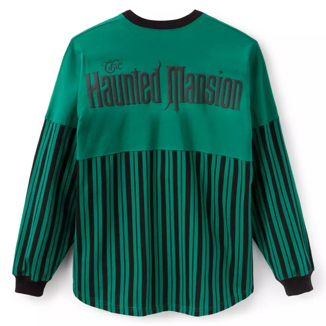 A green and black long-sleeve from the Haunted Mansion Collection with stripes and "The Haunted Mansion" text.