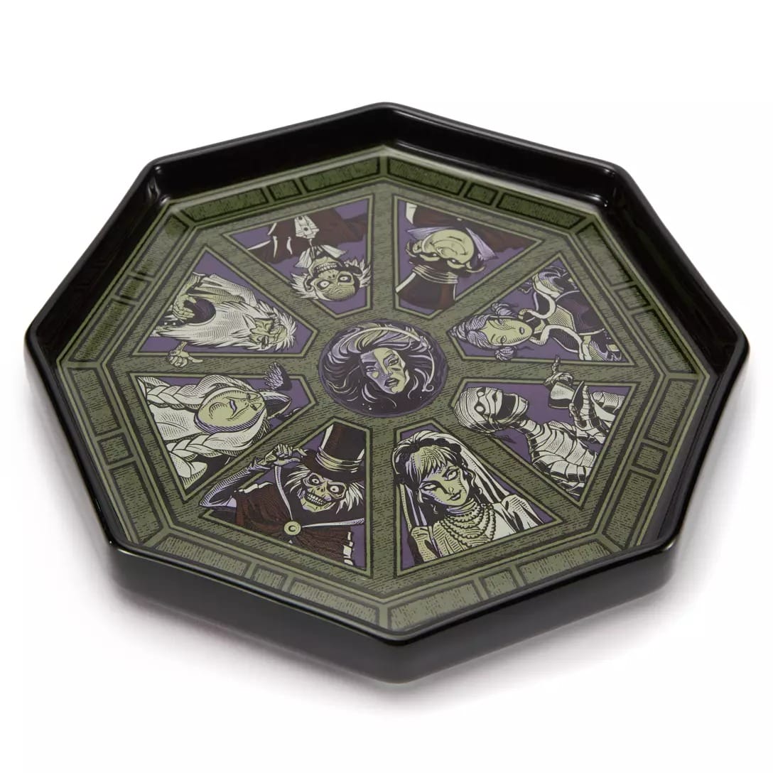 Octagonal tray with illustrated spooky portraits, inspired by the Haunted Mansion Collection at Disney Store.