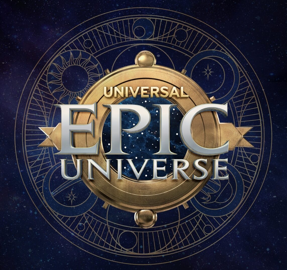 Universal Epic Universe logo with celestial designs, a starry background, and a hint of Celestial Park magic for Celestial Park music release.