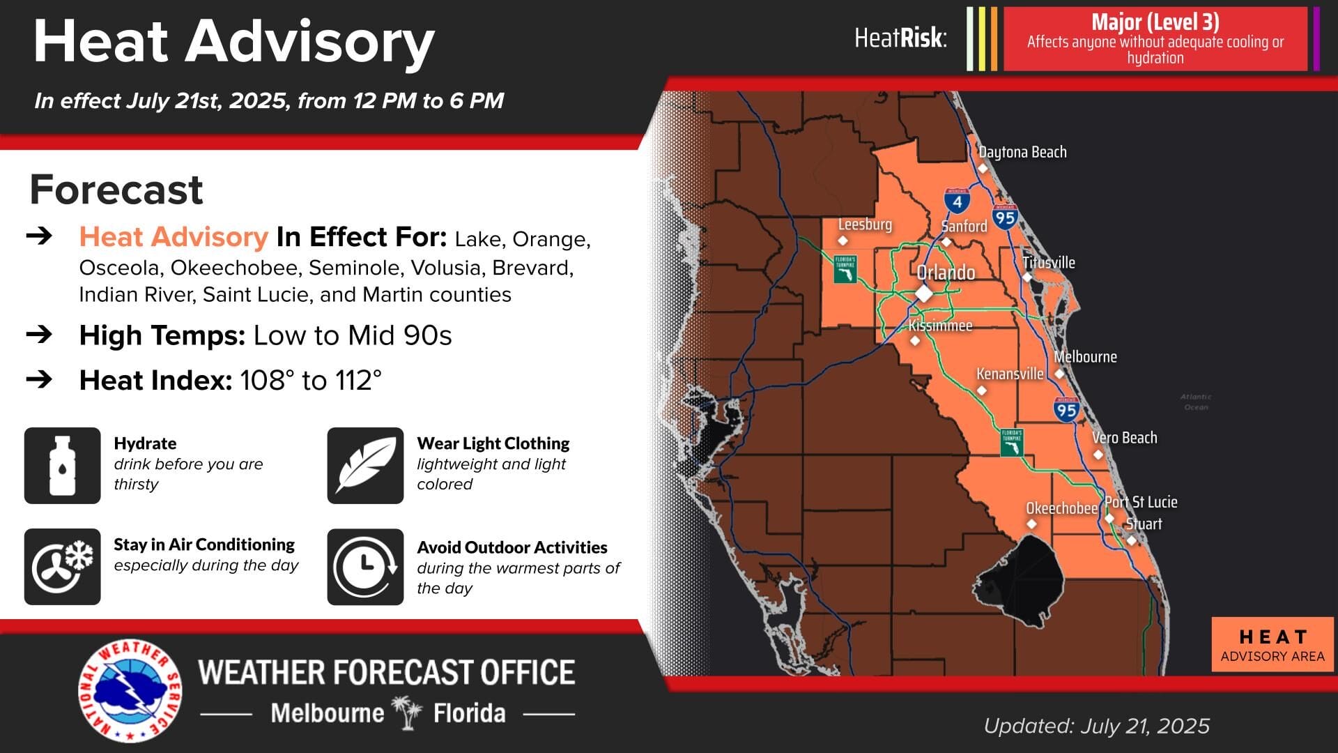 Walt Disney World and Universal - WDW UOR NWS Melbourne Heat Advisory 7 21 25