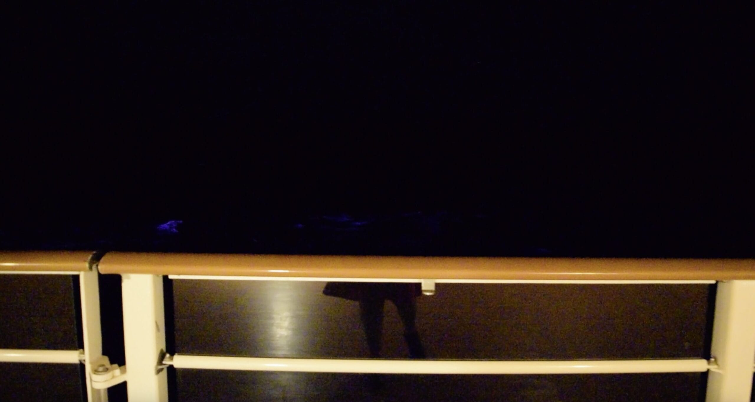 Dimly lit Disney Cruise Line ship deck 4 railing as example to where girl fell off disney cruise ship overboard