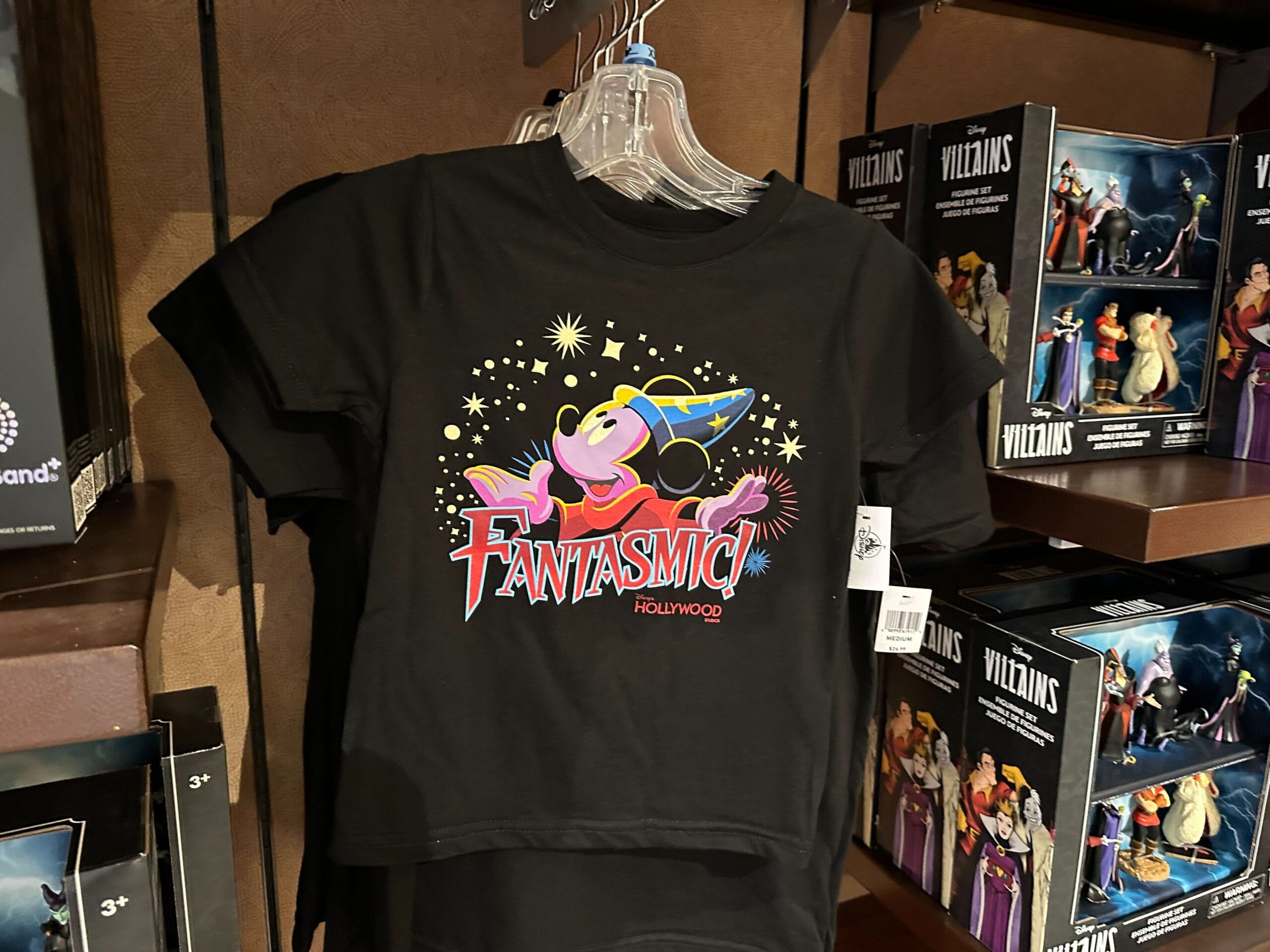 Black "Fantasmic! Hollywood" T-shirt with Sorcerer Mickey Mouse graphic, sold at Disney's Hollywood Studios.