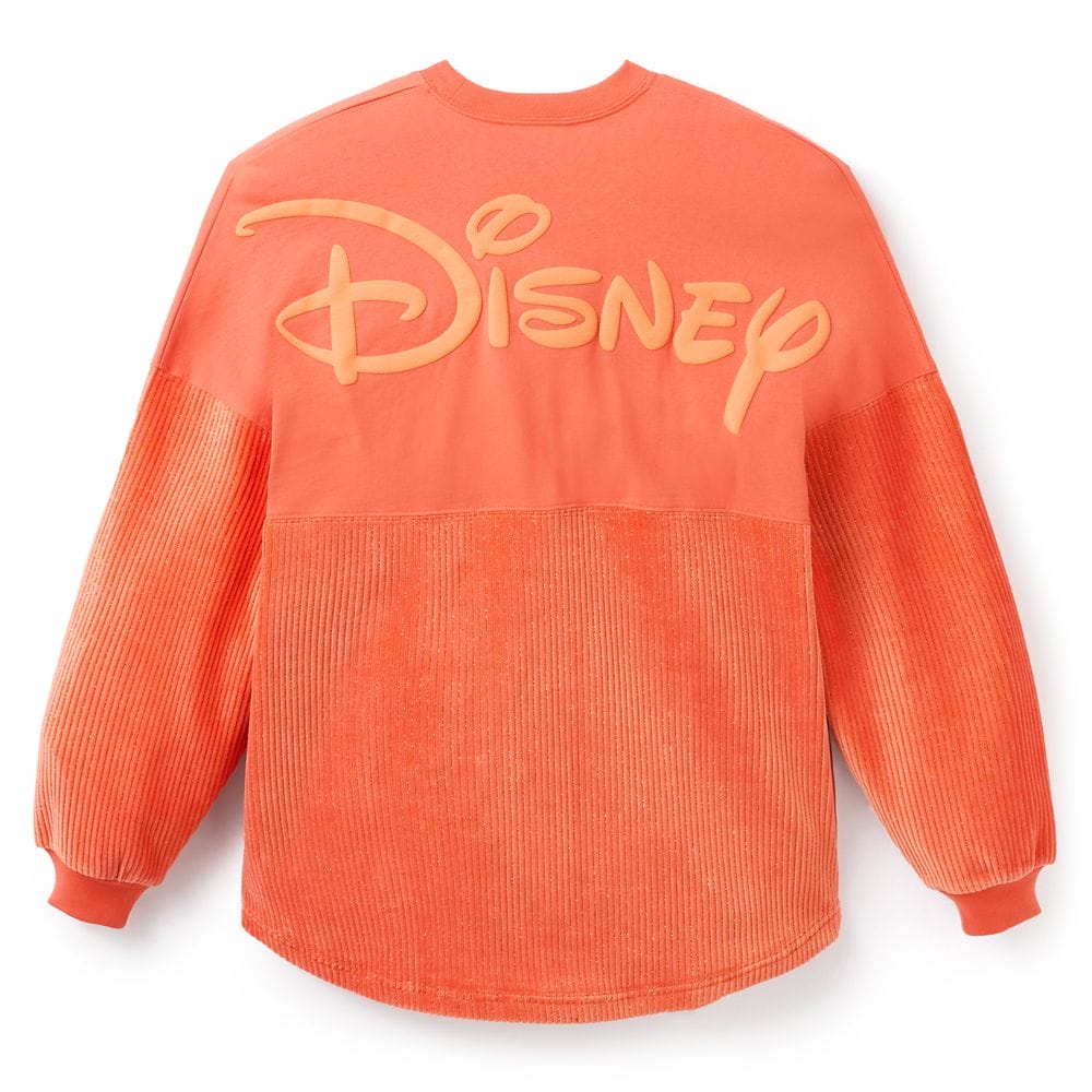 Orange long-sleeve shirt from the Disney Store with "Disney" in large yellow letters, perfect for Fall.