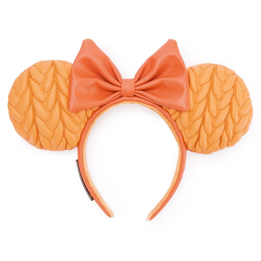 Orange headband with textured mouse ears and a shiny orange bow from the Disney Store Pumpkin Spice Collection.