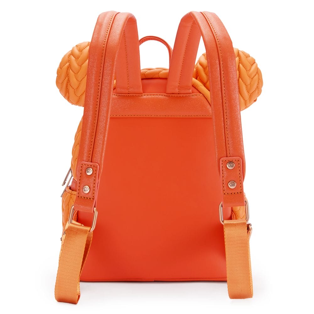 Orange backpack with braided detailing, part of the Disney Store Pumpkin Spice Collection, adjustable shoulder straps.
