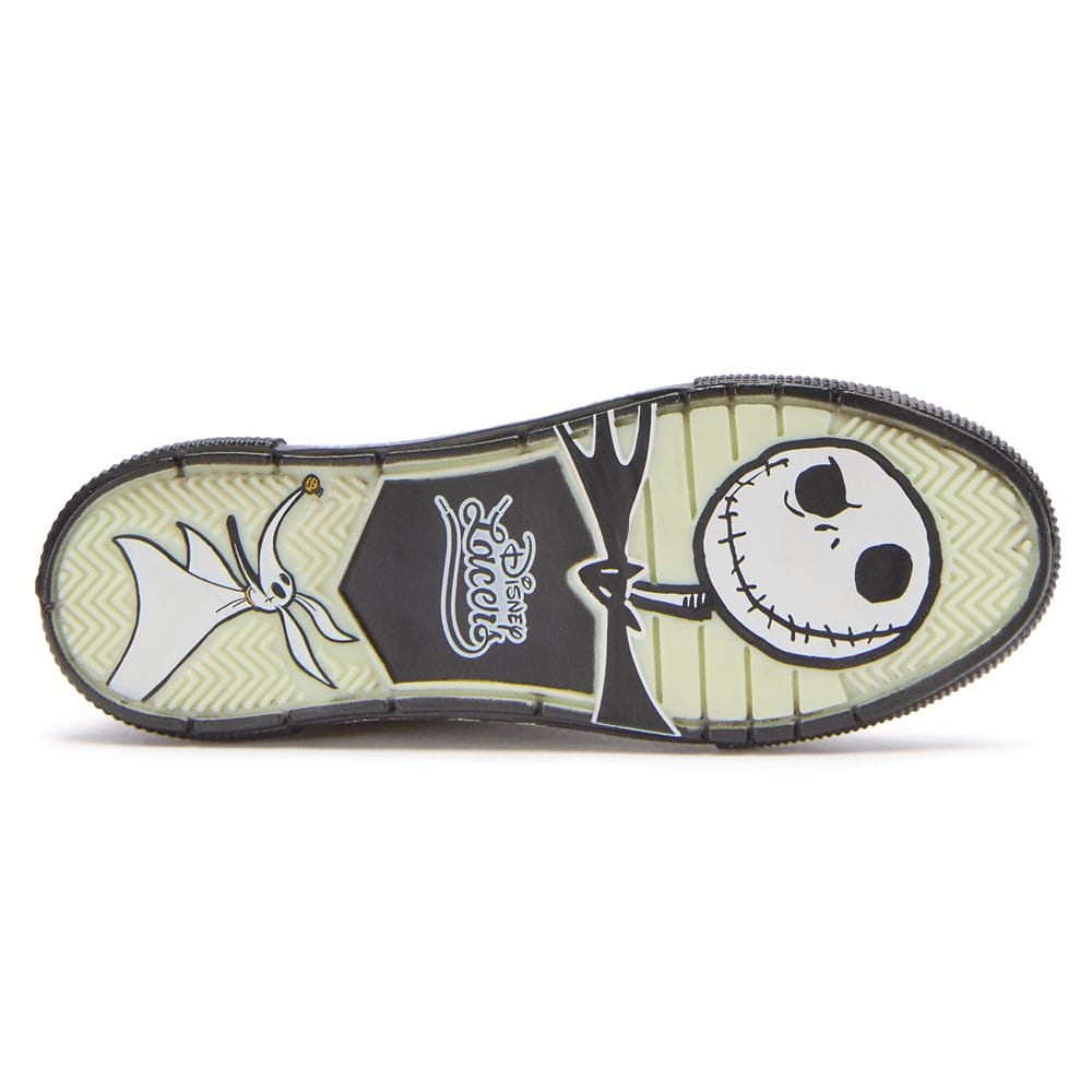 Shoe sole with Jack Skellington and Zero from "The Nightmare Before Christmas" and Disney logo printed on it.