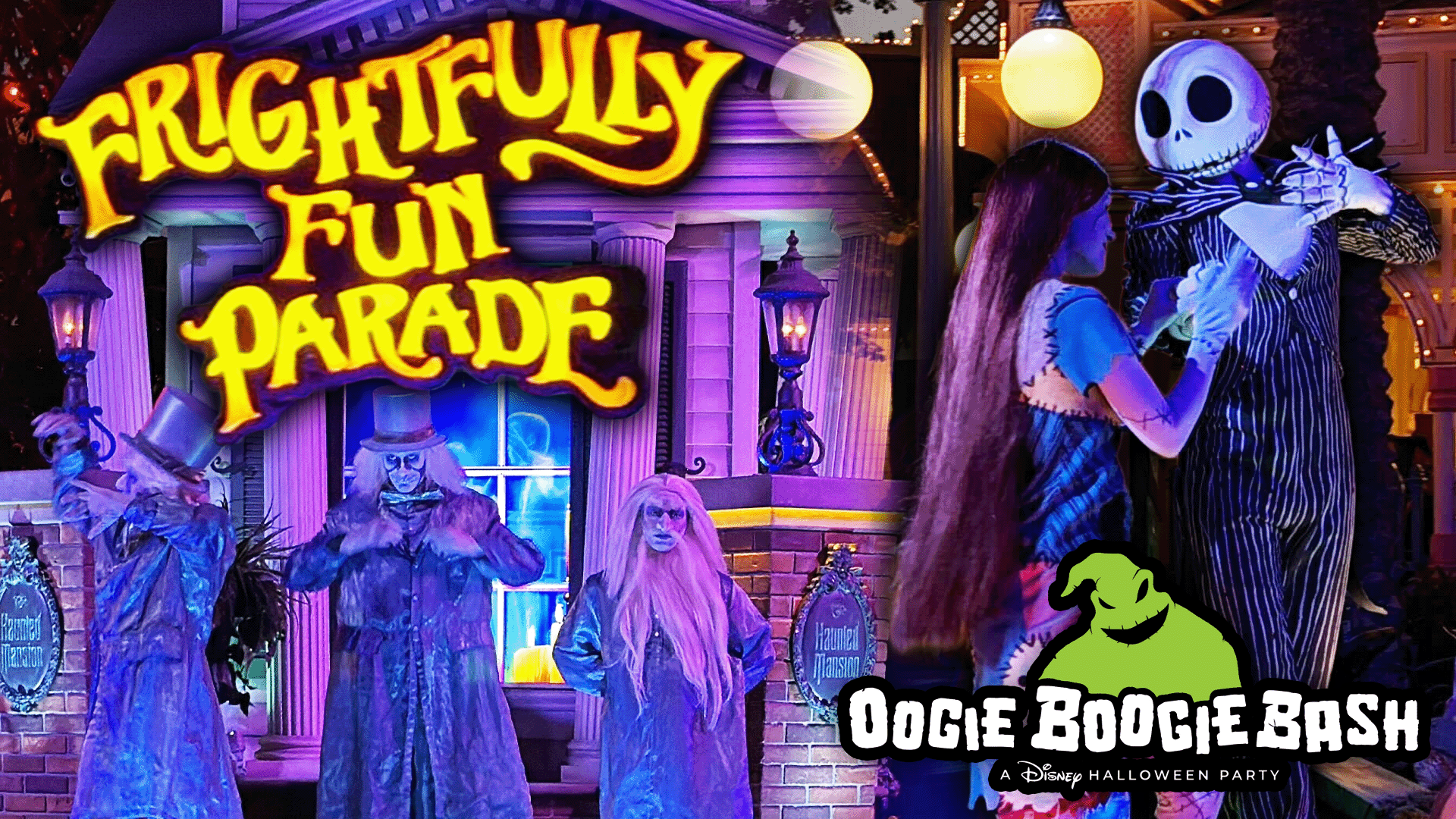Colorful Halloween parade with spooky characters at Disney California Adventure’s Frightfully Fun Parade.