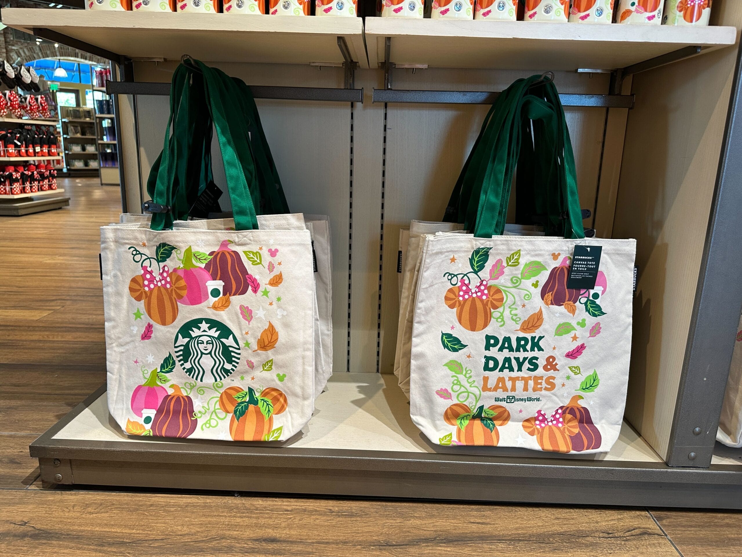 Two autumn tote bags with pumpkins part of Park Days and Lattes collection