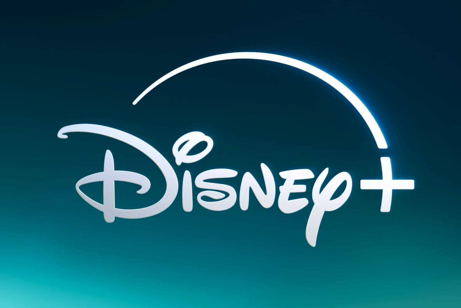 Disney+ logo with a curved line arching over the word "Disney" and a plus symbol, on a blue gradient background.