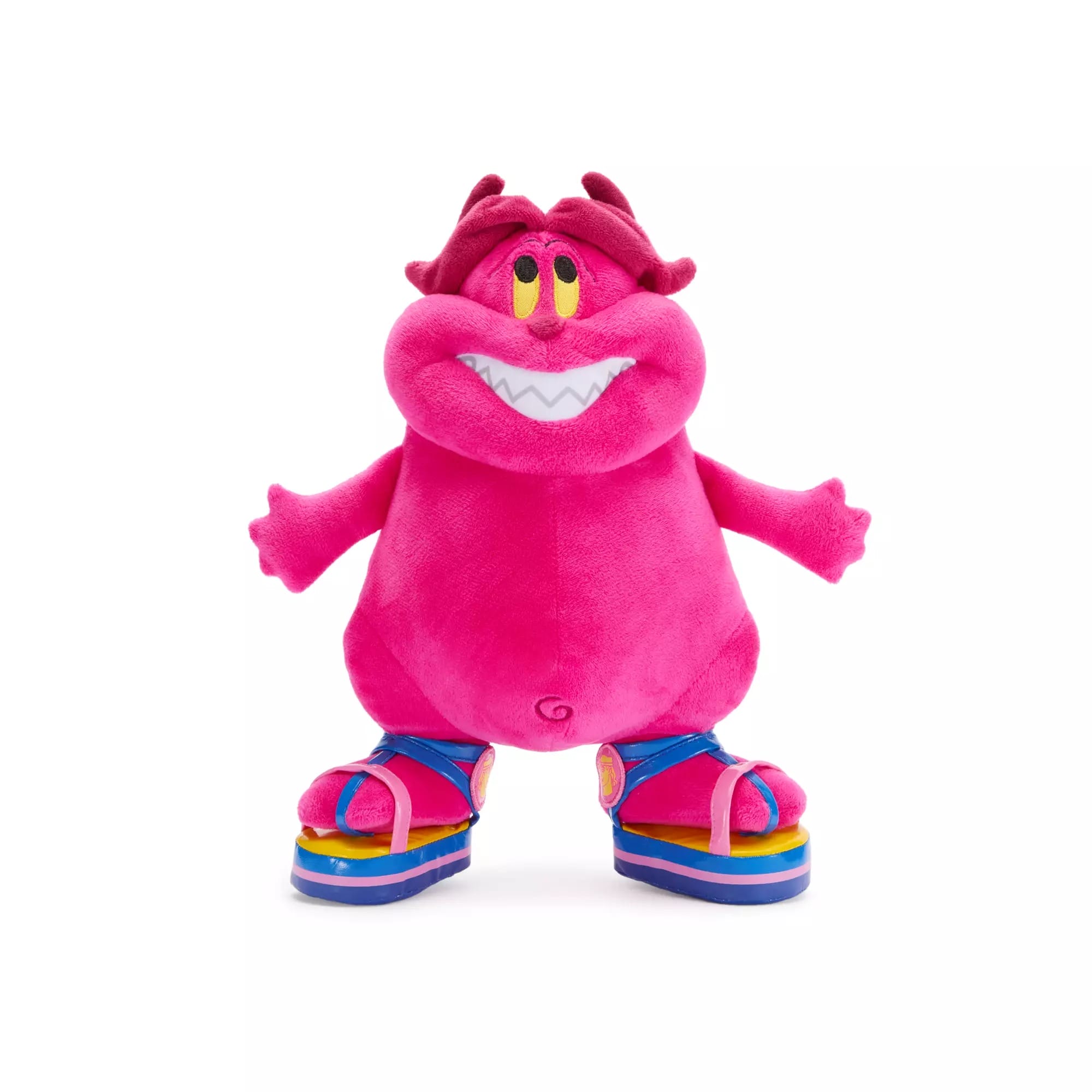 A plush toy with bright pink fur, yellow eyes, a wide grin—perfect for any Disney Villains merchandise collection.