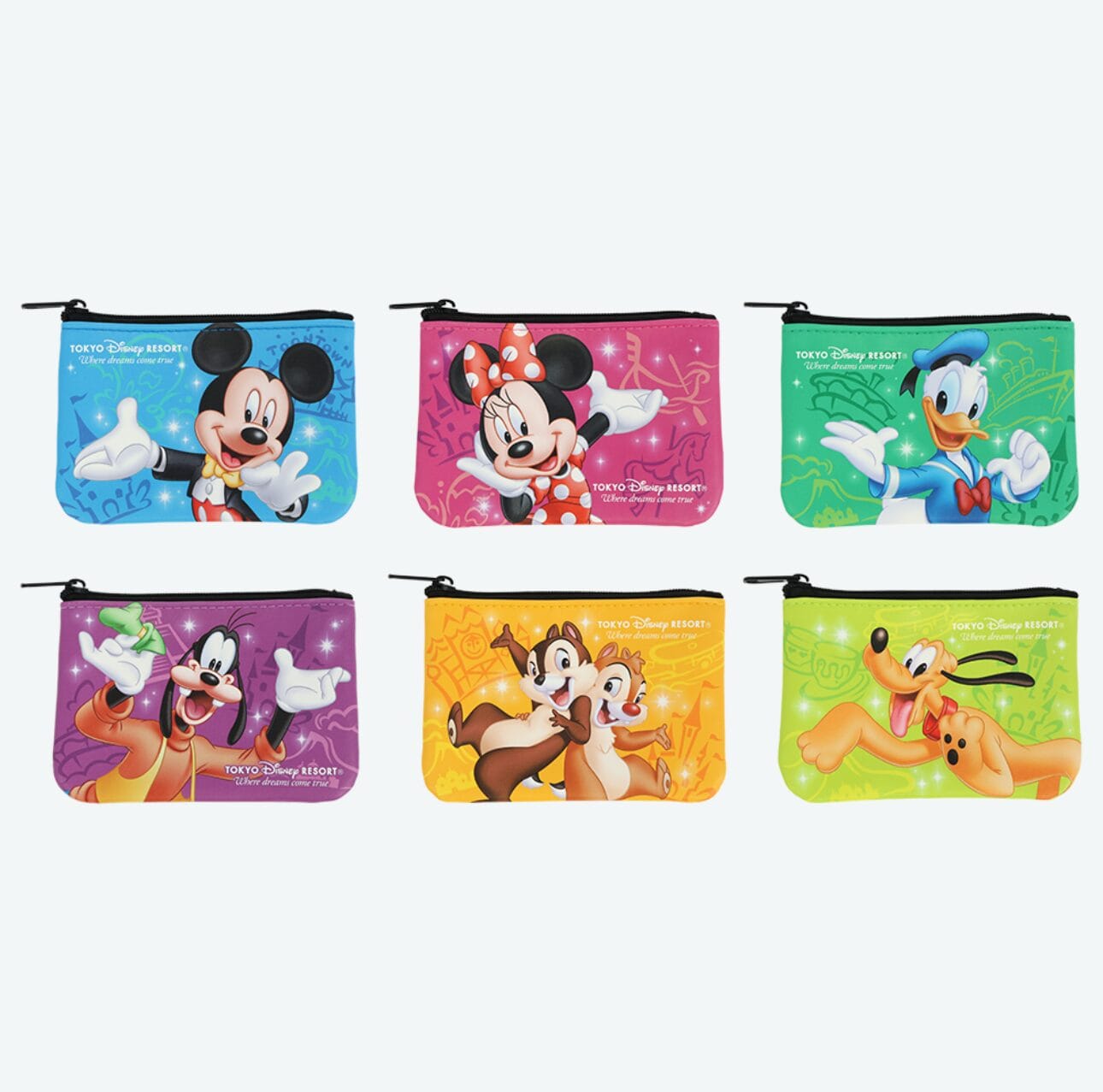Six colorful pouches featuring Disney friends from Tokyo Disney Resort—perfect with your planners or 2026 calendars!